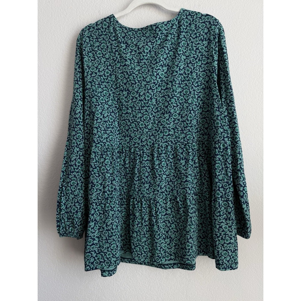 Lands End Peplum Top Womens Size 1X Teal Navy Floral Square Neck Cottagecore NEW - Picture 2 of 13